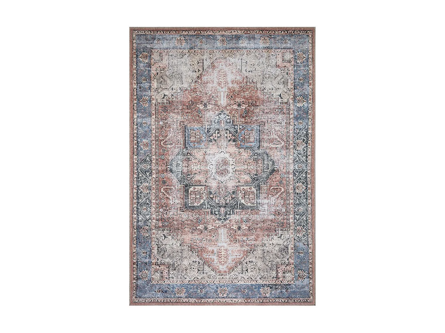 Tapis oriental 75x150 rectangle lit de vin et bleu tissé motif ethnique MASHAD