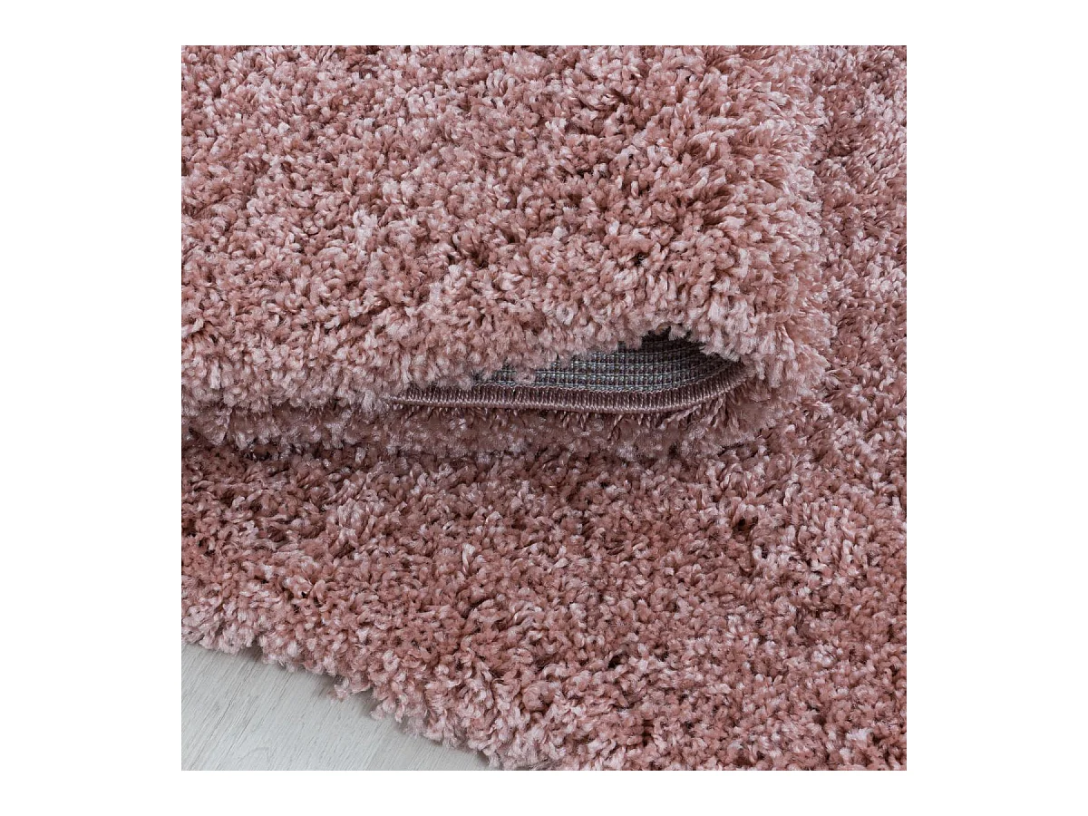 Tapis poils longs shaggy Ø120cm rond tissé rose motif uni UNI I