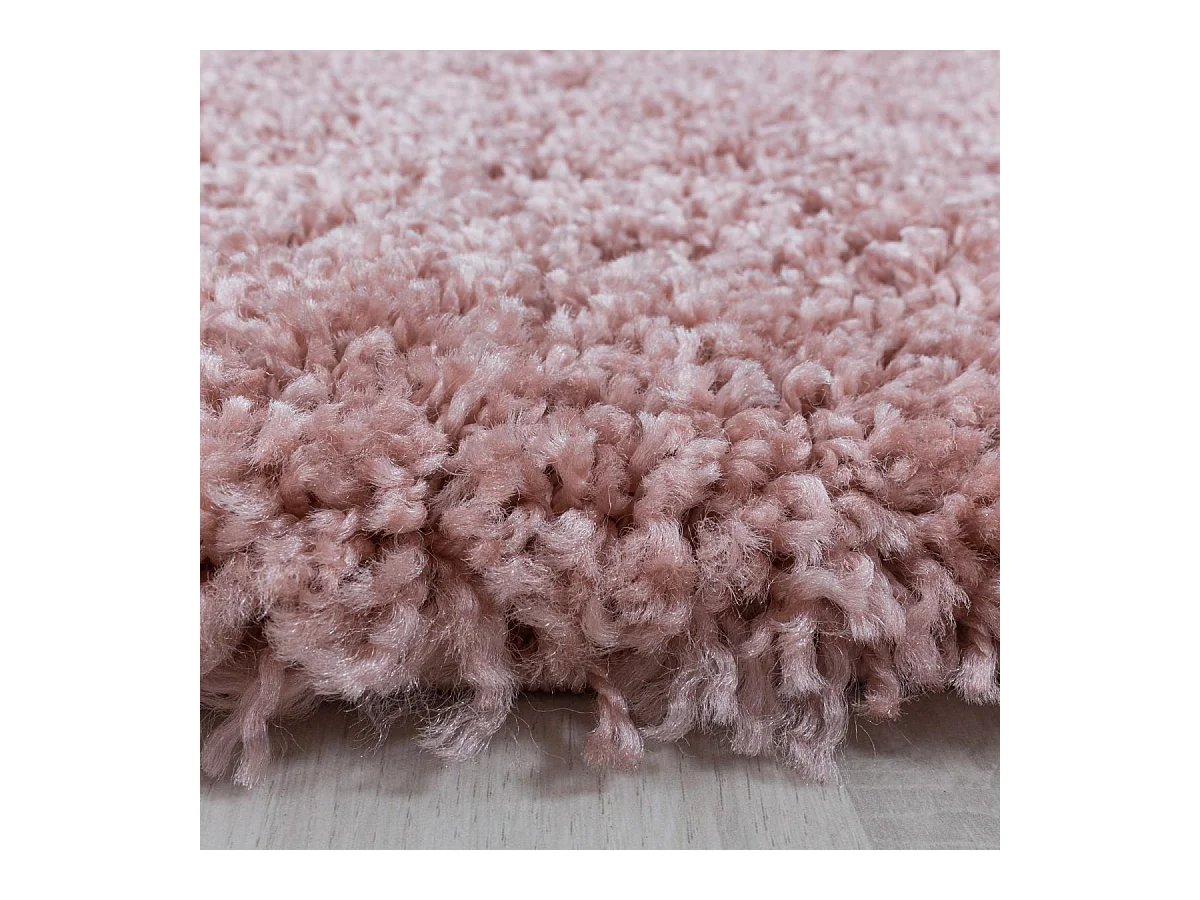 Tapis poils longs shaggy Ø120cm rond tissé rose motif uni UNI I