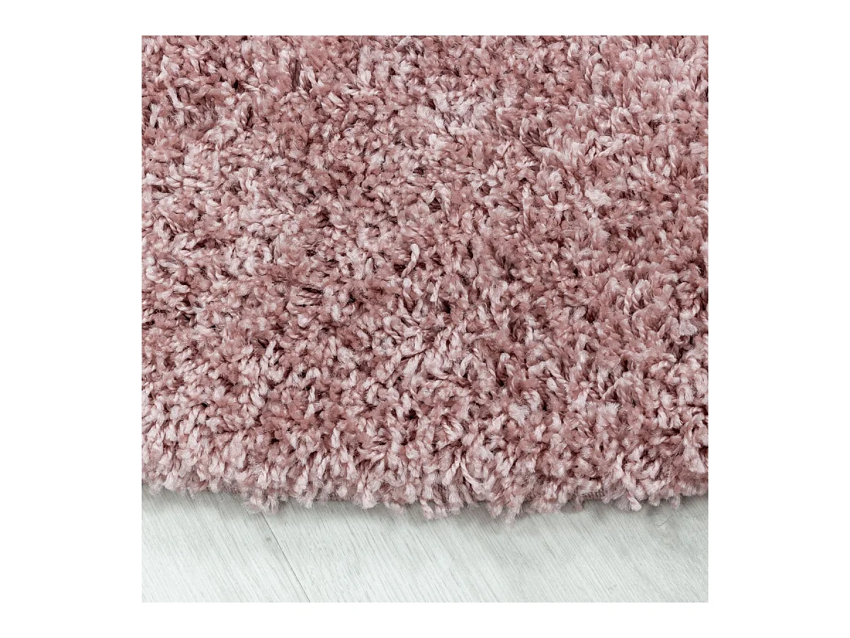 Tapis poils longs shaggy Ø120cm rond tissé rose motif uni UNI I