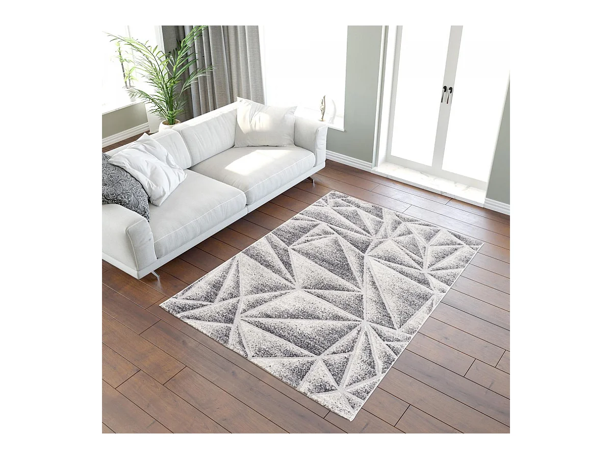 tapis entrée 80x150 tissé gris rectangle motif géométrique ORI