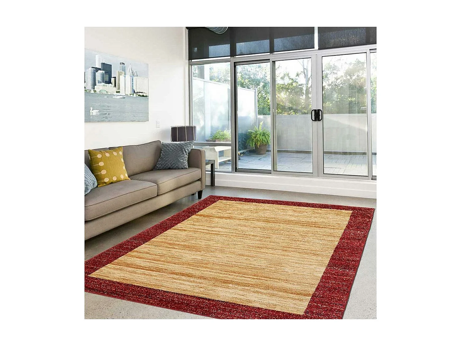 tapis salon 120x180 tissé beige rectangle motif simple CHOBAY 2