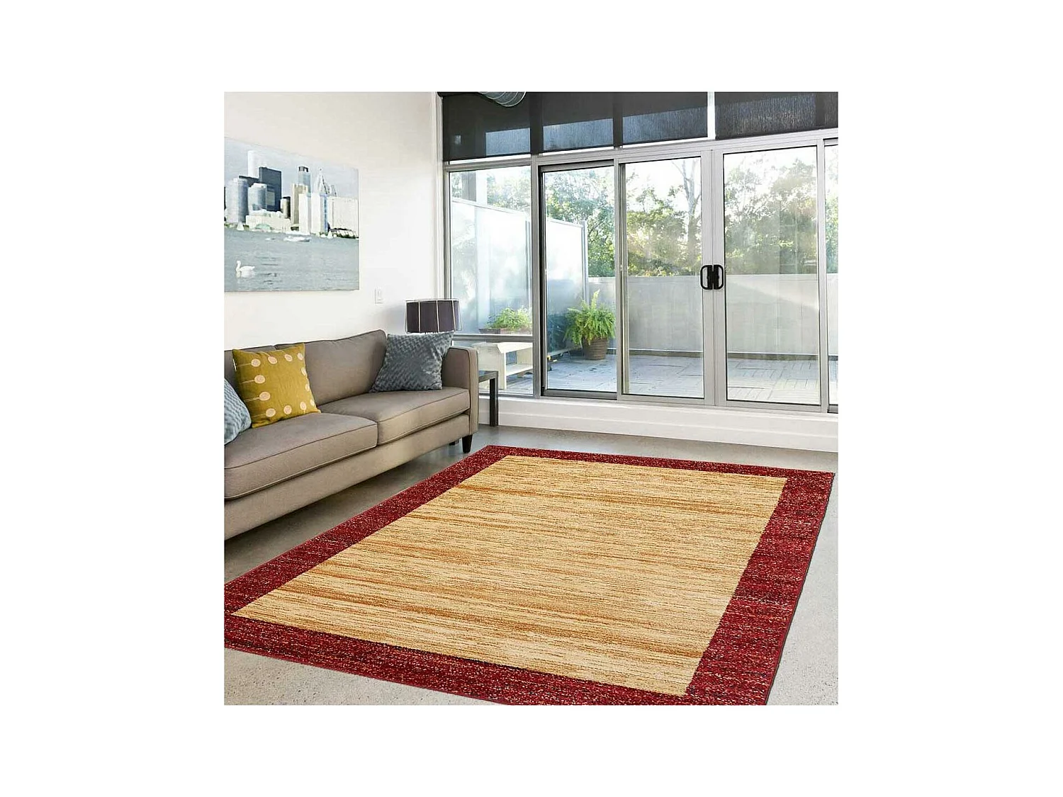 tapis salon 120x180 tissé beige rectangle motif simple CHOBAY 2