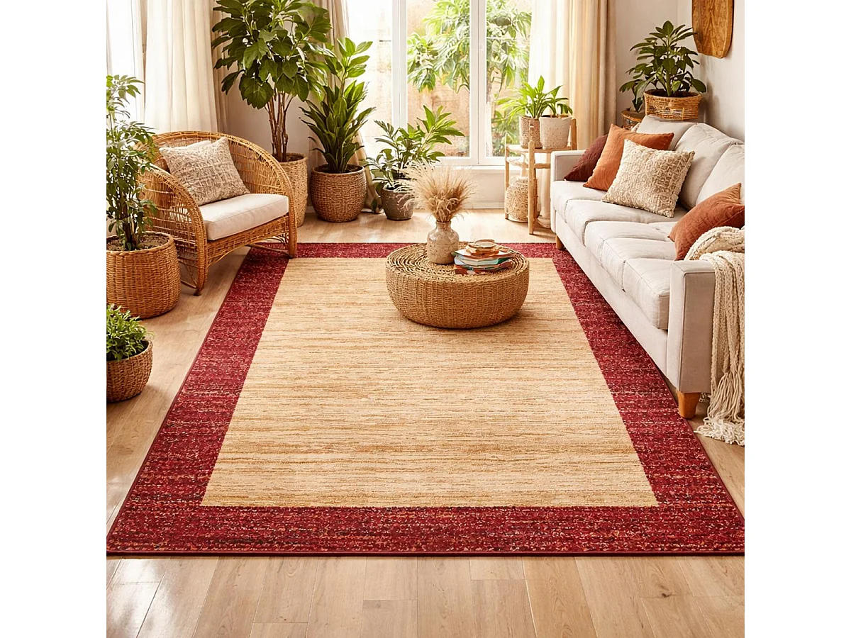 tapis salon 120x180 tissé beige rectangle motif simple CHOBAY 2