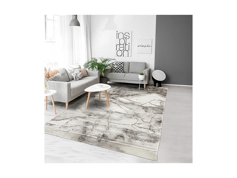 tapis chambre 80x150 tissé gris rectangle motif abstrait MARBAL