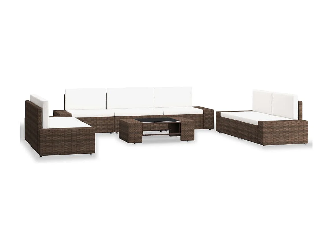 Muebles de jardín 8 piezas Resina mimbre Marrón