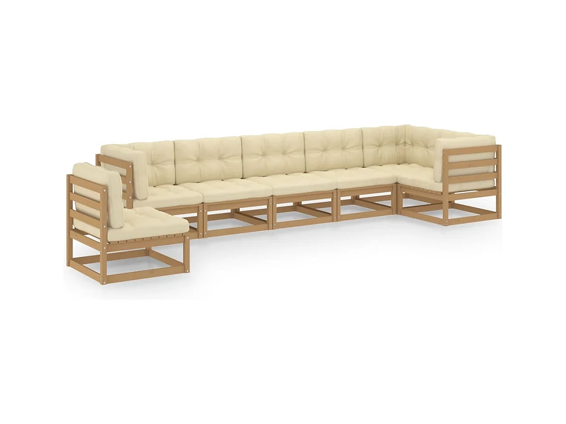 Salon de jardin 7 pcs avec coussins Bois de pin massif