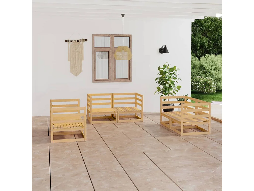 Salon de jardin 6 pcs Bois de pin massif