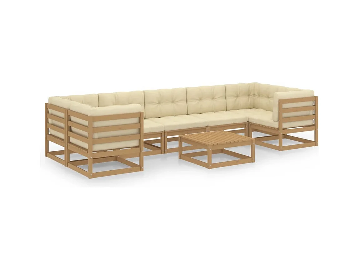 Salon de jardin 8 pcs avec coussins Marron miel Bois de pin