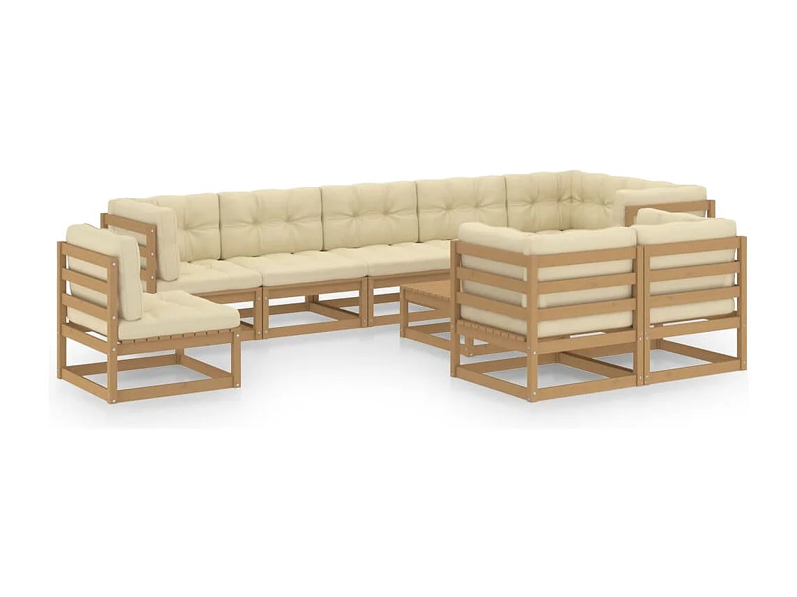 Salon de jardin 10 pcs avec coussins Bois de pin massif