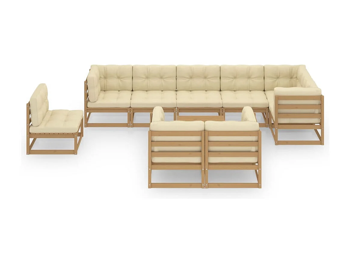 Salon de jardin 10 pcs avec coussins Bois de pin massif