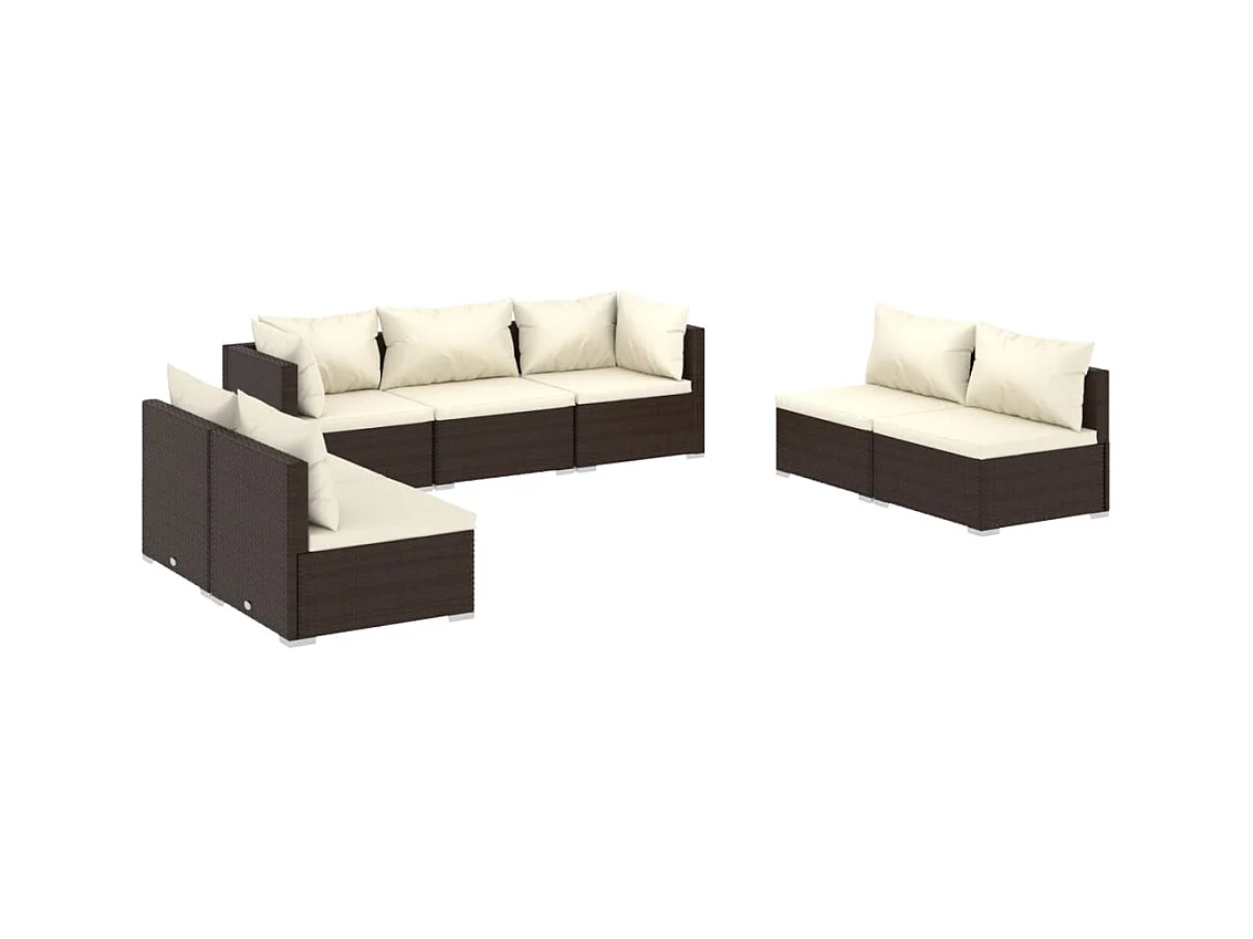 Salon de jardin 7 pcs avec coussins Résine tressée Marron
