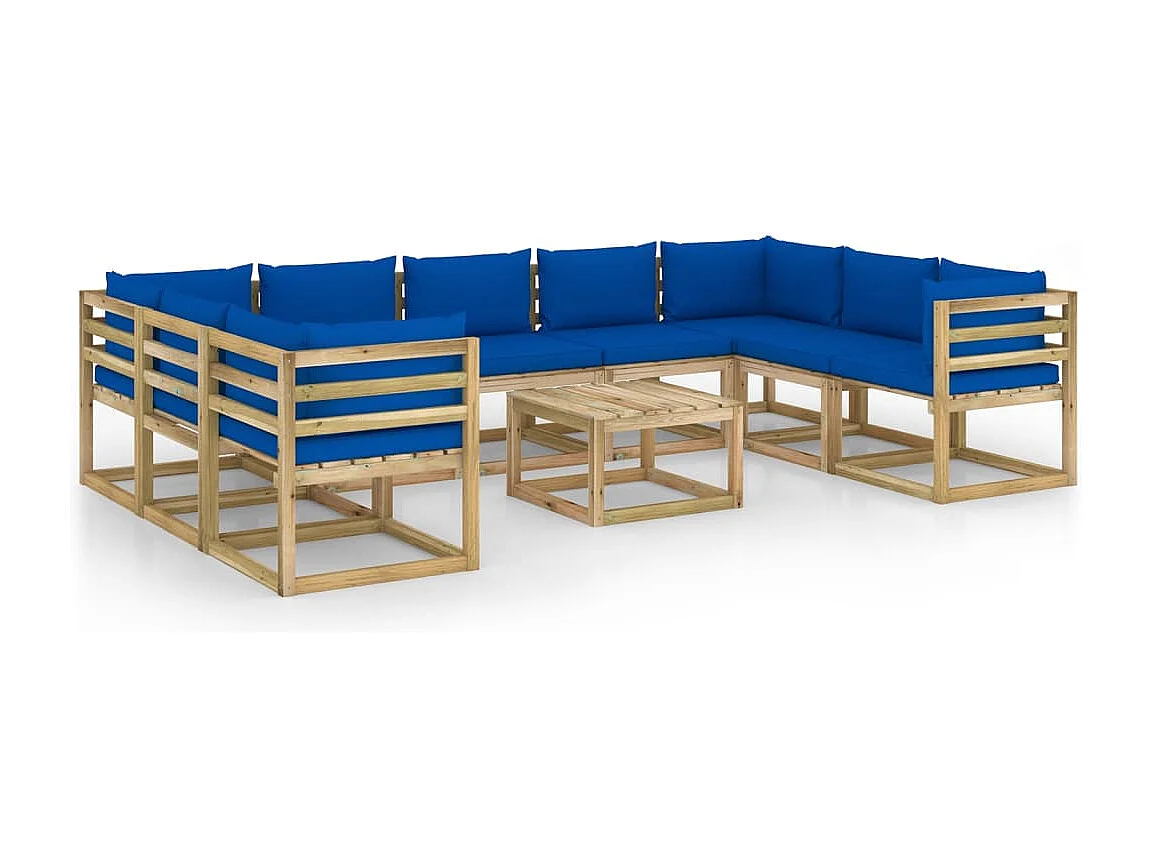 Salon de jardin 10 pcs avec coussins bois de pin imprégné