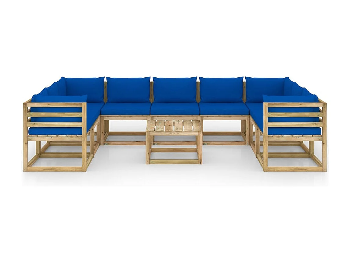 Salon de jardin 10 pcs avec coussins bois de pin imprégné