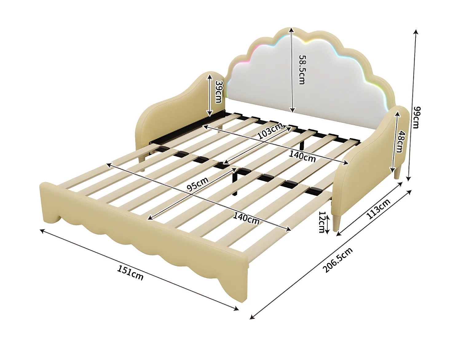 Lit convertible Sofabett 140*200cm,  jaune