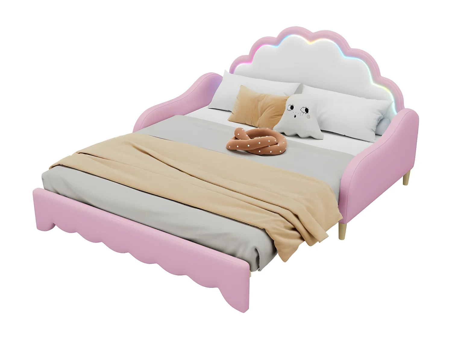 Cama 140 * 200 cm conversível em cama plana, rosa