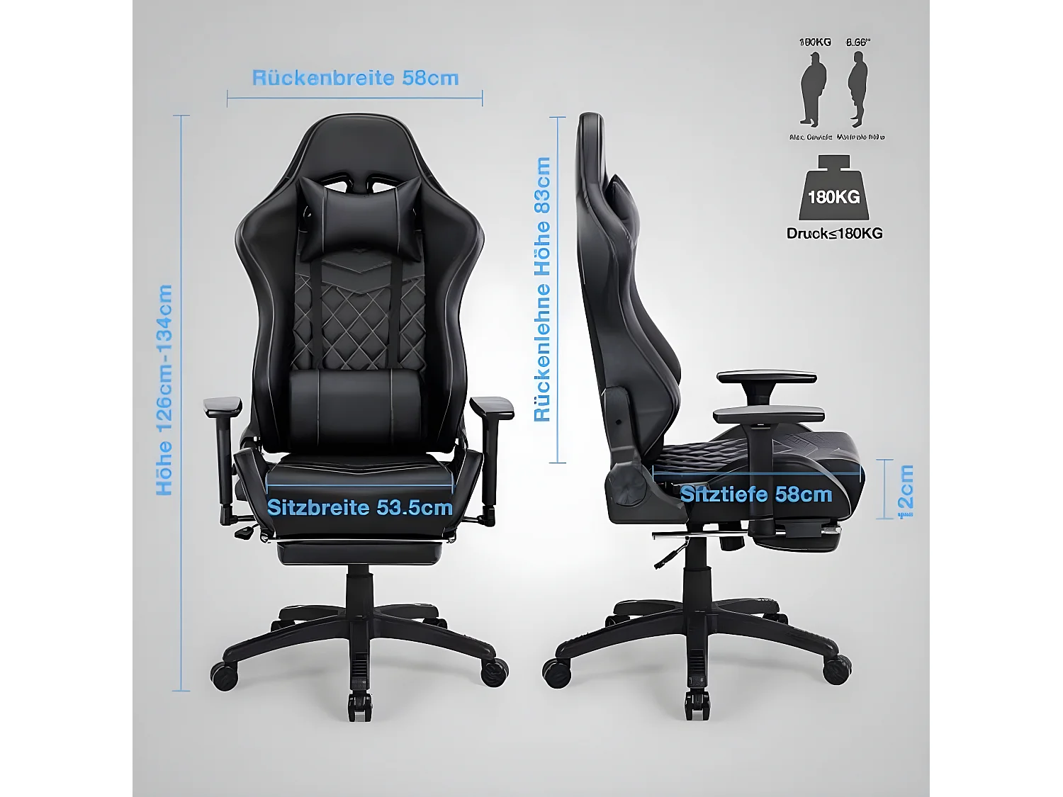 Chaise de jeu avec repose-pieds, gris