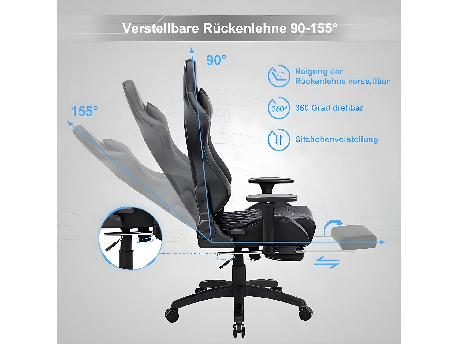 Chaise de jeu avec repose-pieds, gris