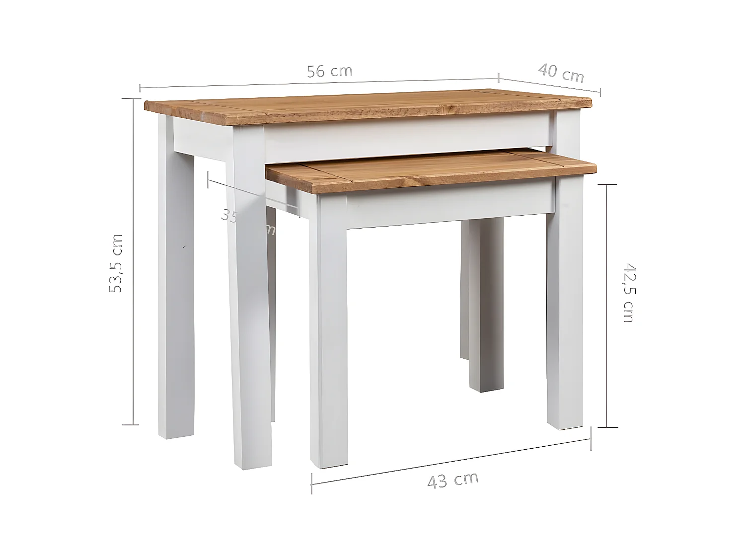 Tables gigognes 2pcs Blanc Bois pin massif Assortiment Panama