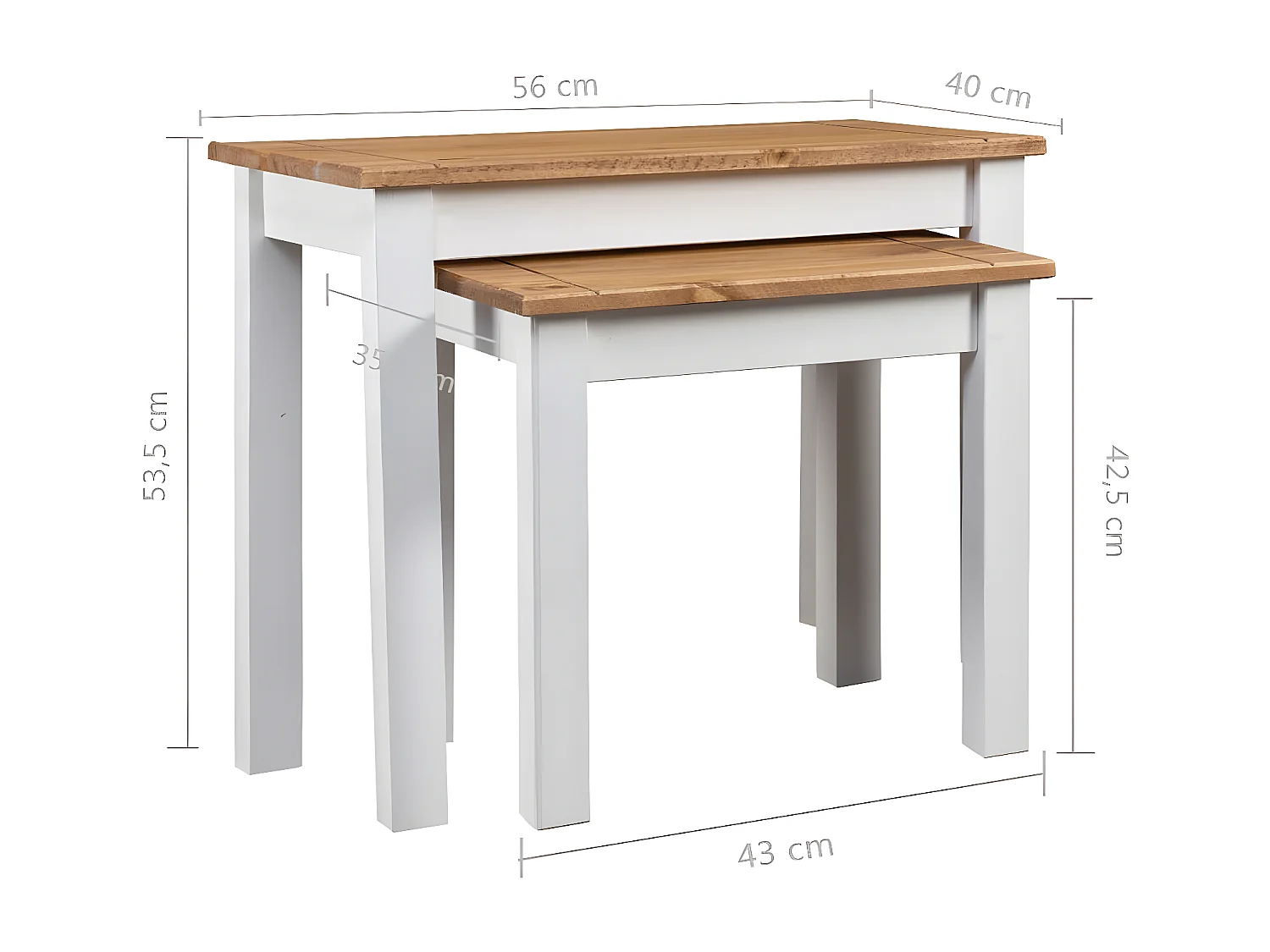 Tables gigognes 2pcs Blanc Bois pin massif Assortiment Panama