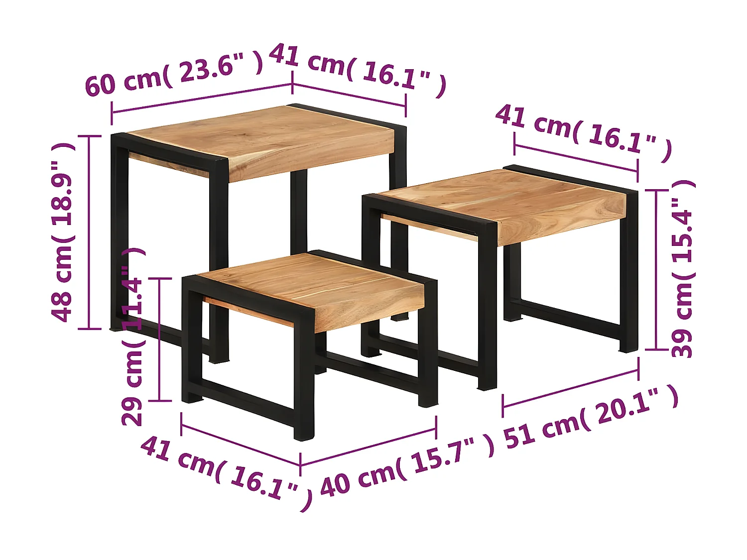 Tables gigognes 3 pcs Bois solide