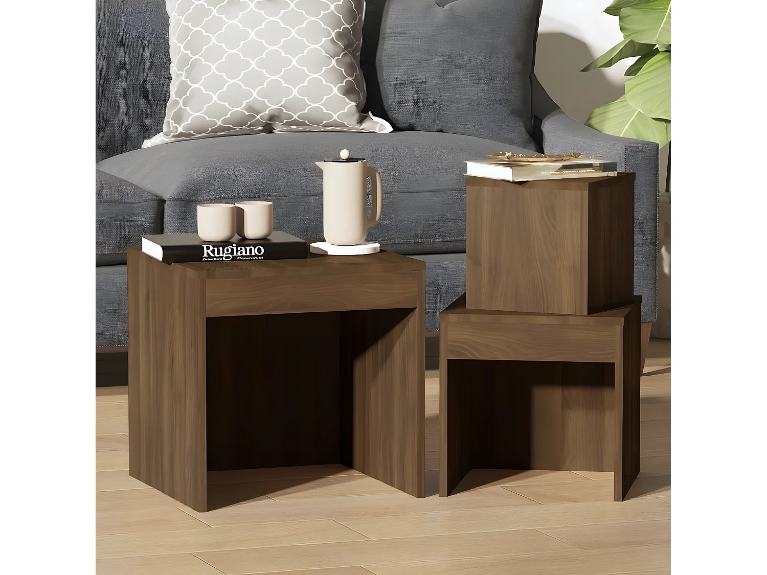 Tables gigognes 3 pcs Chêne marron Bois d'ingénierie