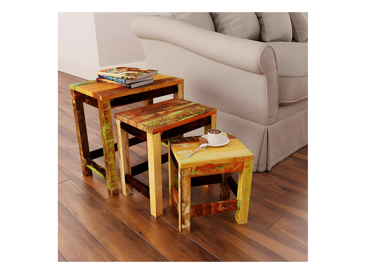 Table gigogne 3 pcs vintage Bois de récupération