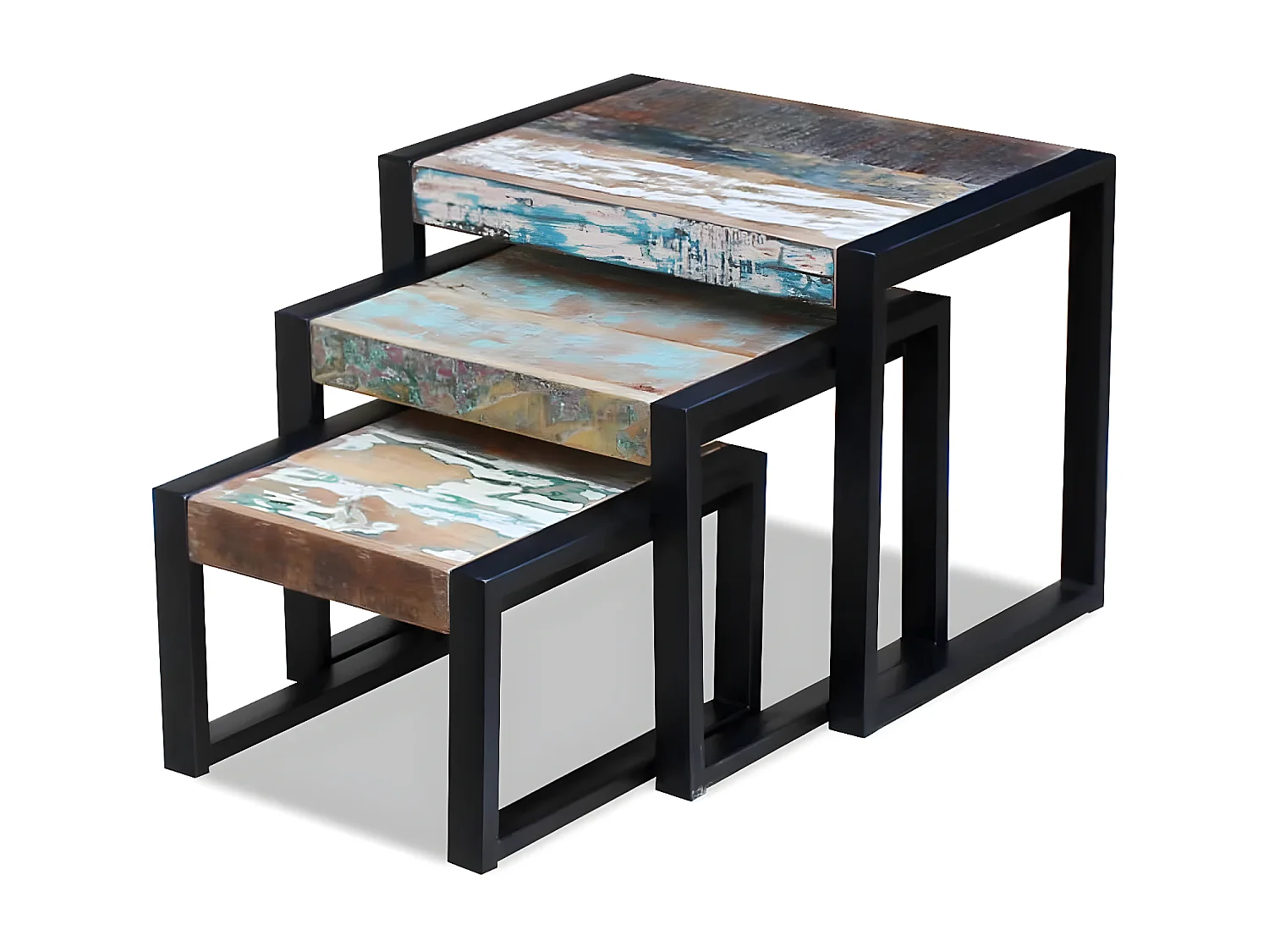 Tavolini impilabili 3 pezzi Legno massello di recupero