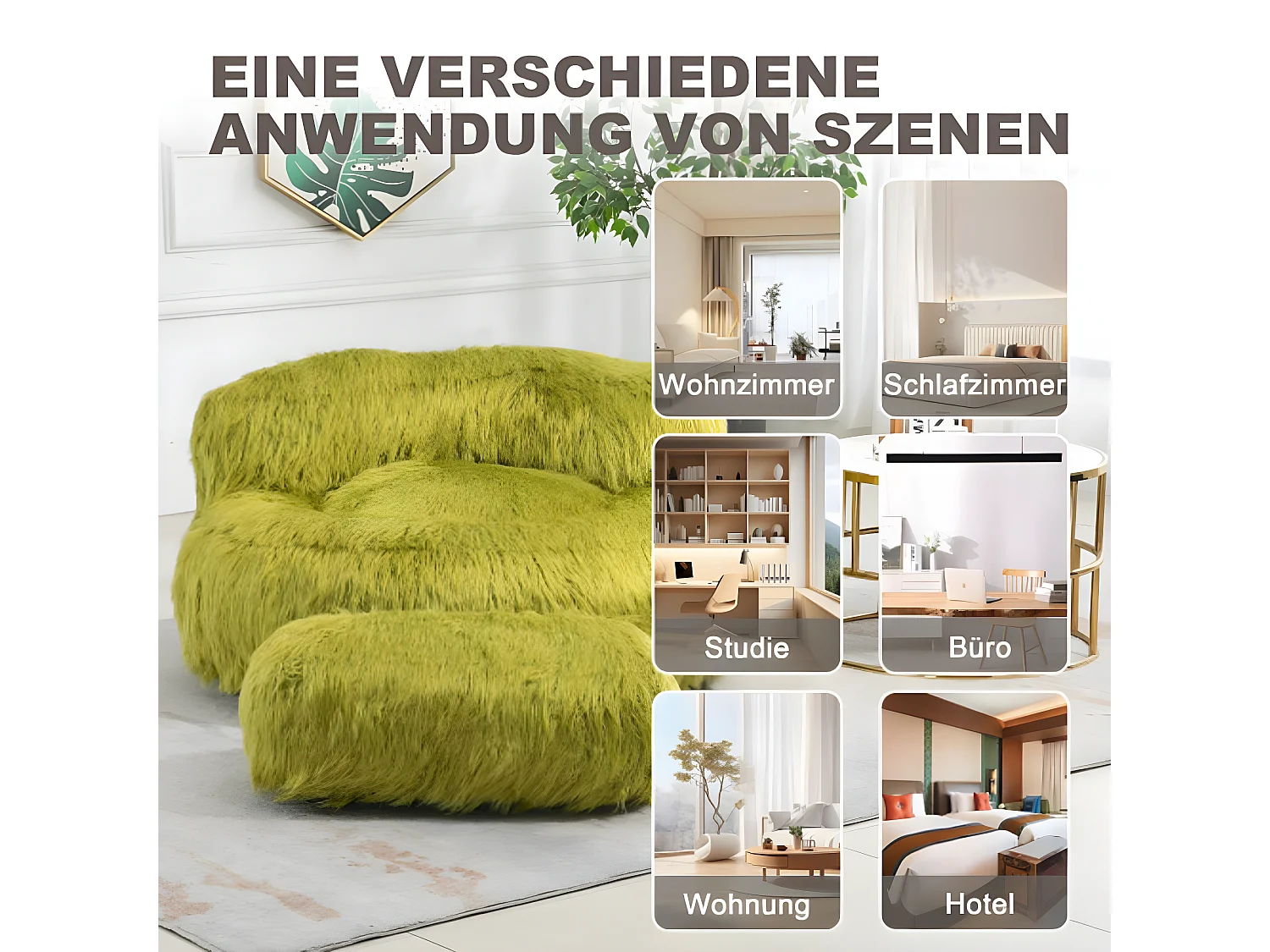 Comfortabele fauteuil in imitatiebont met ottoman voor volwassenen en kinderen