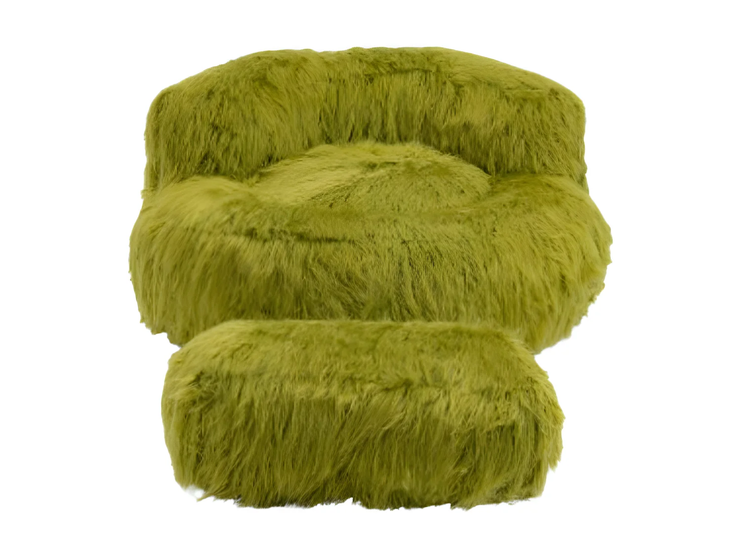 Comfortabele fauteuil in imitatiebont met ottoman voor volwassenen en kinderen