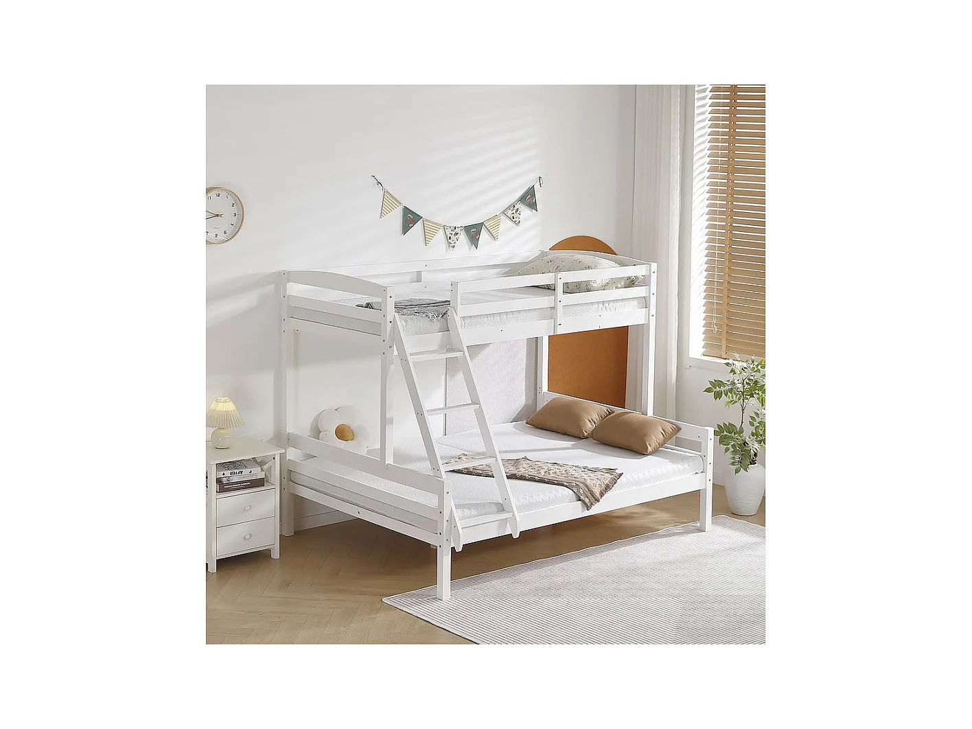 Kinderstapelbed "Léa" - Wit, 3 plaatsen, grenenhout
