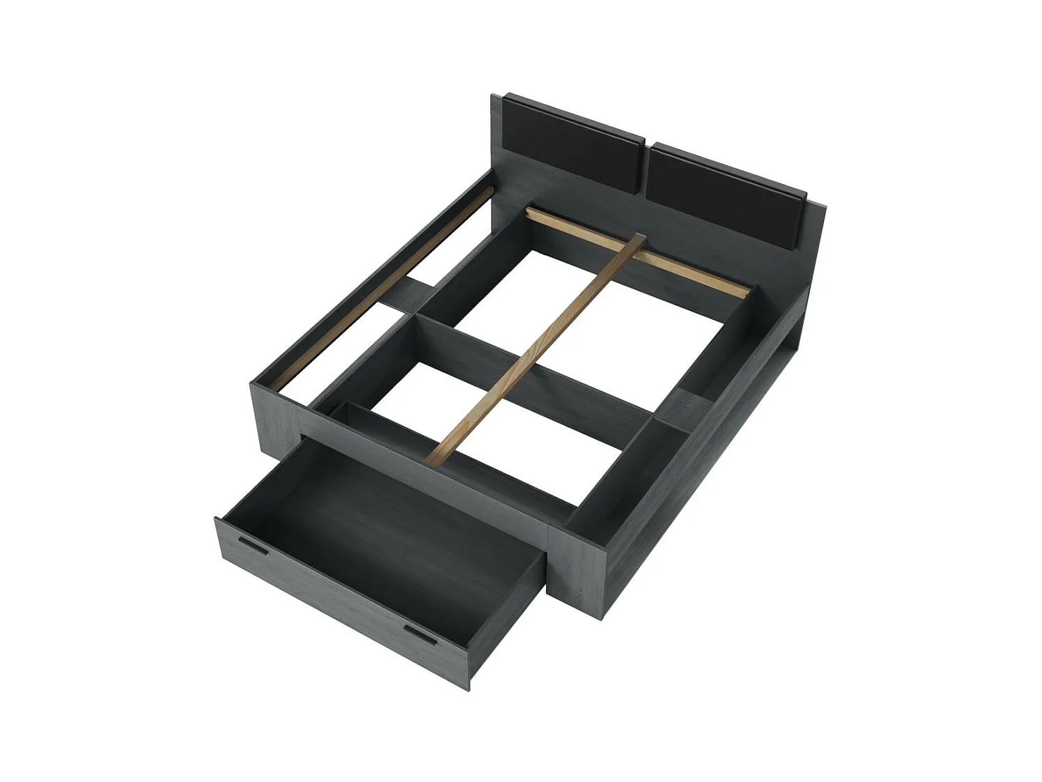 Chambre à coucher FLOYD : Armoire 220cm, Lit 160x200, commode, chevets. Coloris gris effet bois.