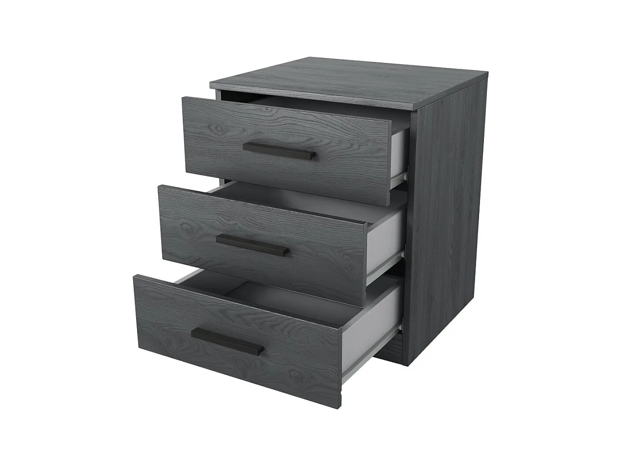 Chambre à coucher FLOYD : Armoire 220cm, Lit 160x200, commode, chevets. Coloris gris effet bois.