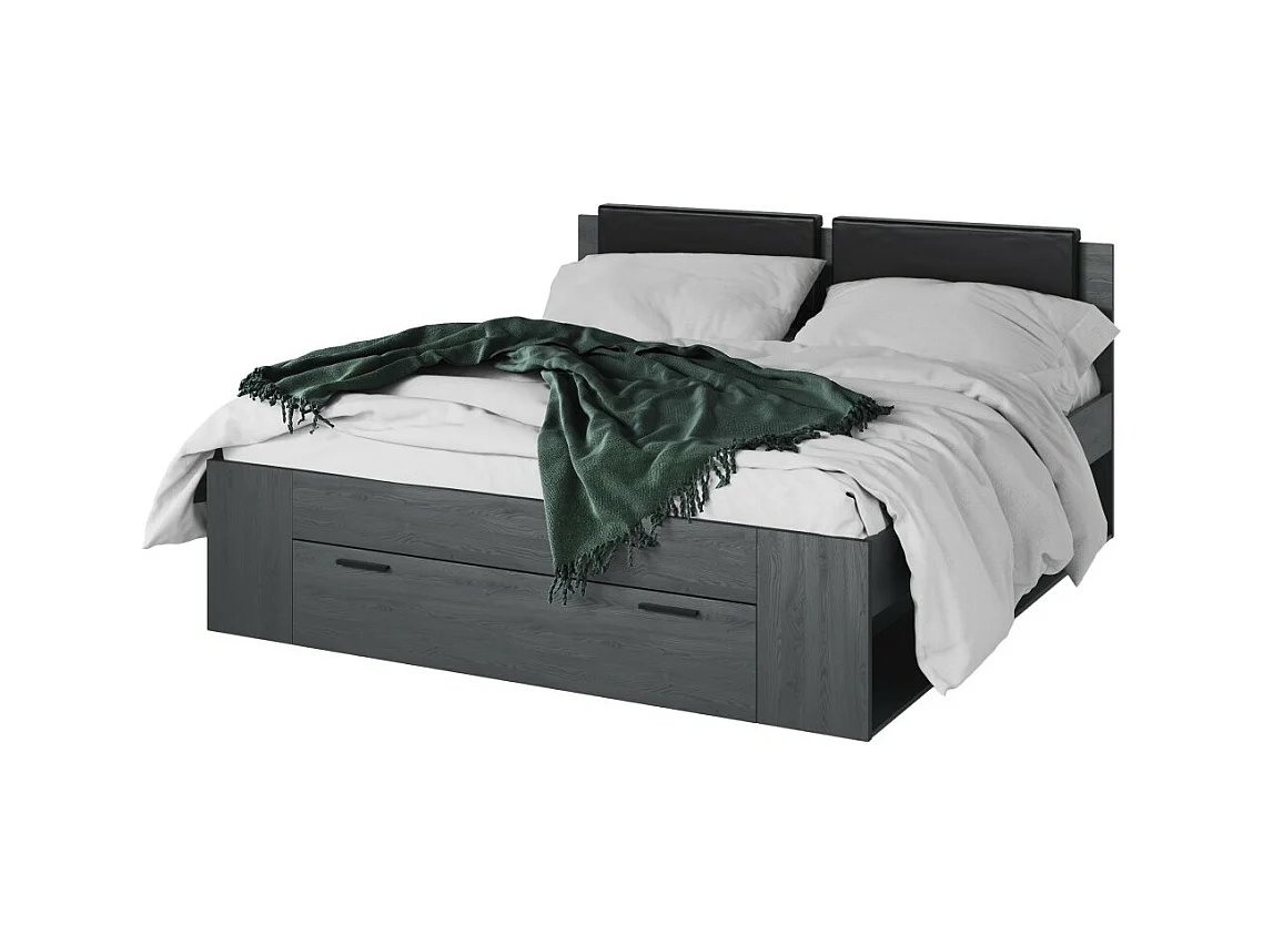 Schlafzimmer FLOYD: Kleiderschrank 220cm, Bett 160x200, Kommode, Nachttische. Farbe Grau in Holzoptik.
