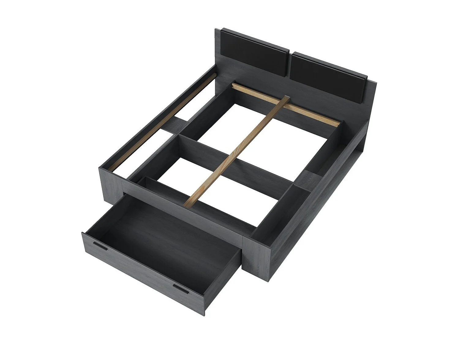 Slaapkamer FLOYD: Kast 200cm, Bed 180x200, dressoir, nachtkastjes. Kleur grijs met houteffect.