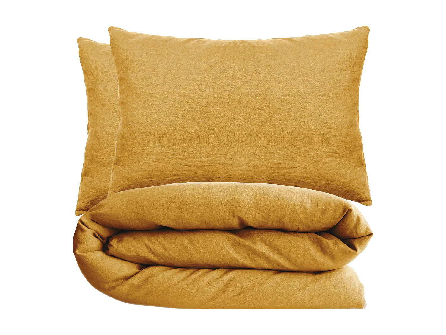 Parure de lit 200x200 cm et 50x70 cm coton lavé PALACE jaune curry 3 pièces