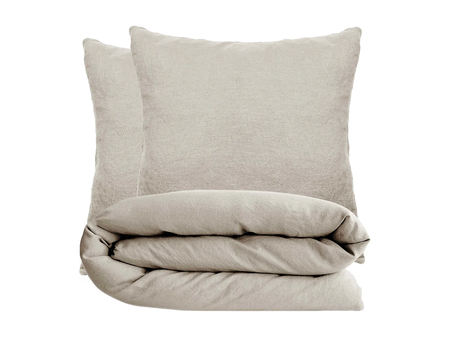 Parure de lit 240x220 cm et 65x65 cm coton lavé PALACE beige lin 3 pièces