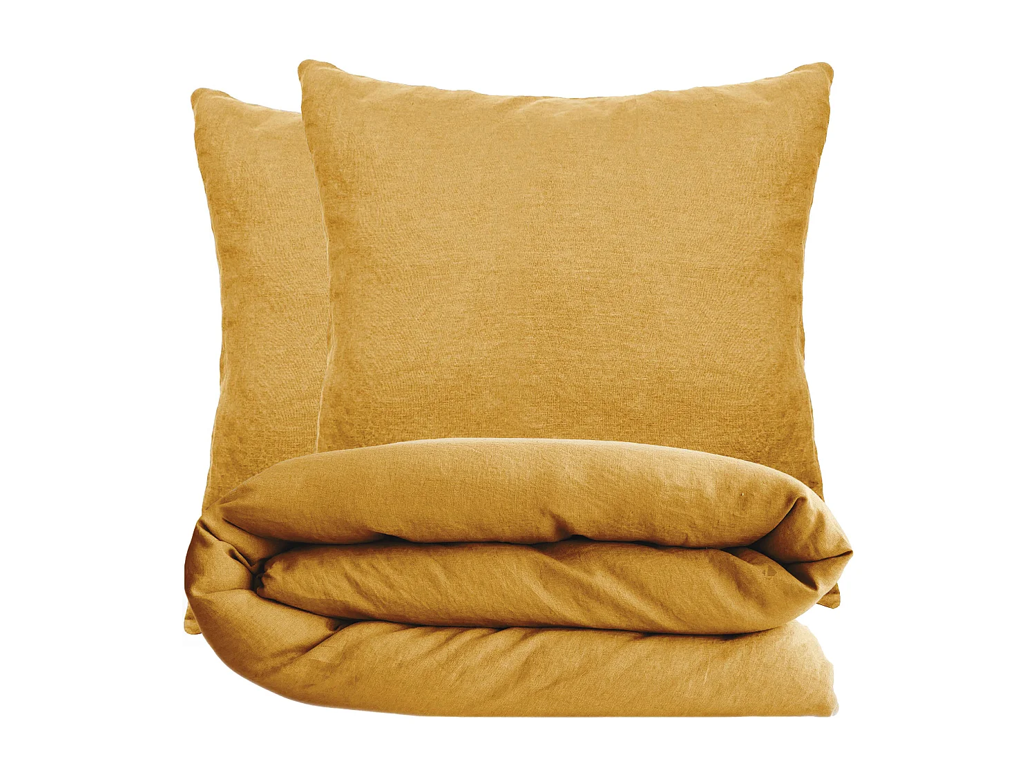 Parure de lit 200x200 cm et 65x65 cm coton lavé PALACE jaune curry 3 pièces