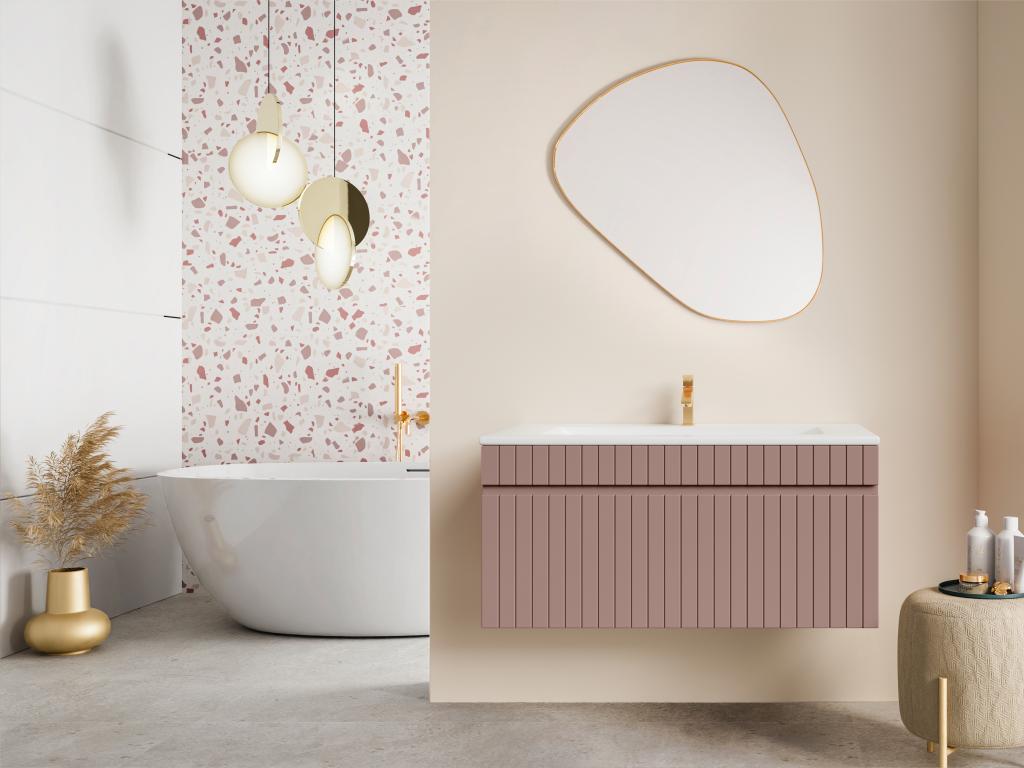 Waschbeckenunterschrank hängend - Streifen-Optik - Rosa - 100 cm - SATARA günstig online kaufen