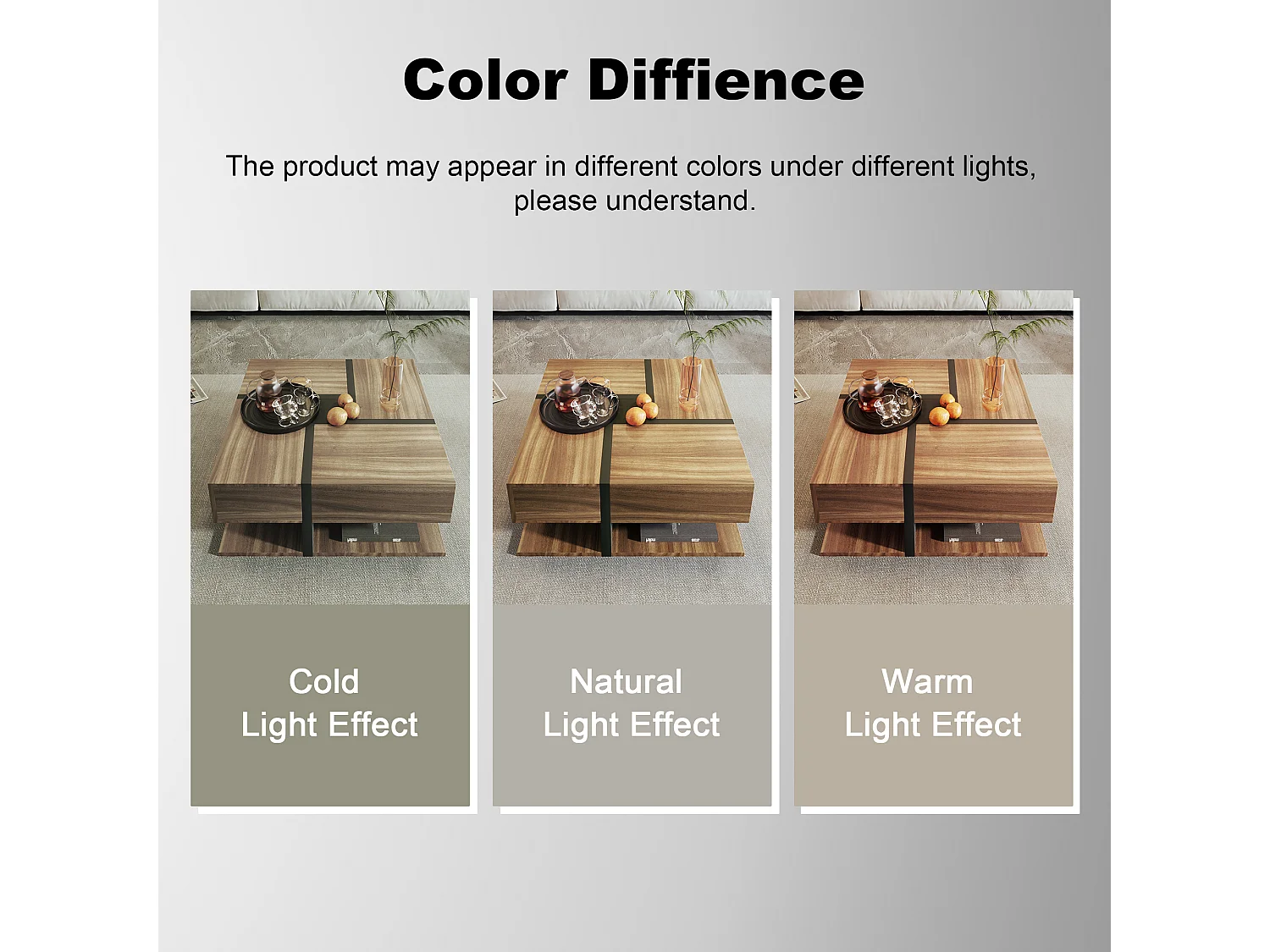 Tavolino con cassetti e finitura laccata lucida, con illuminazione a LED