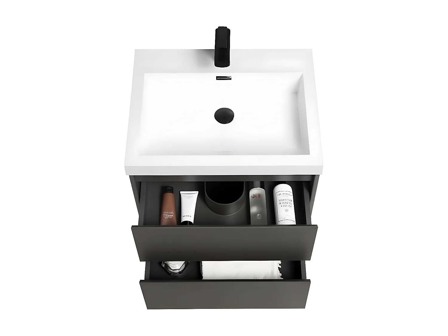 Ensemble de meubles de salle de bain 60 cm gris avec lavabo et armoire (sans robinet ni drain)