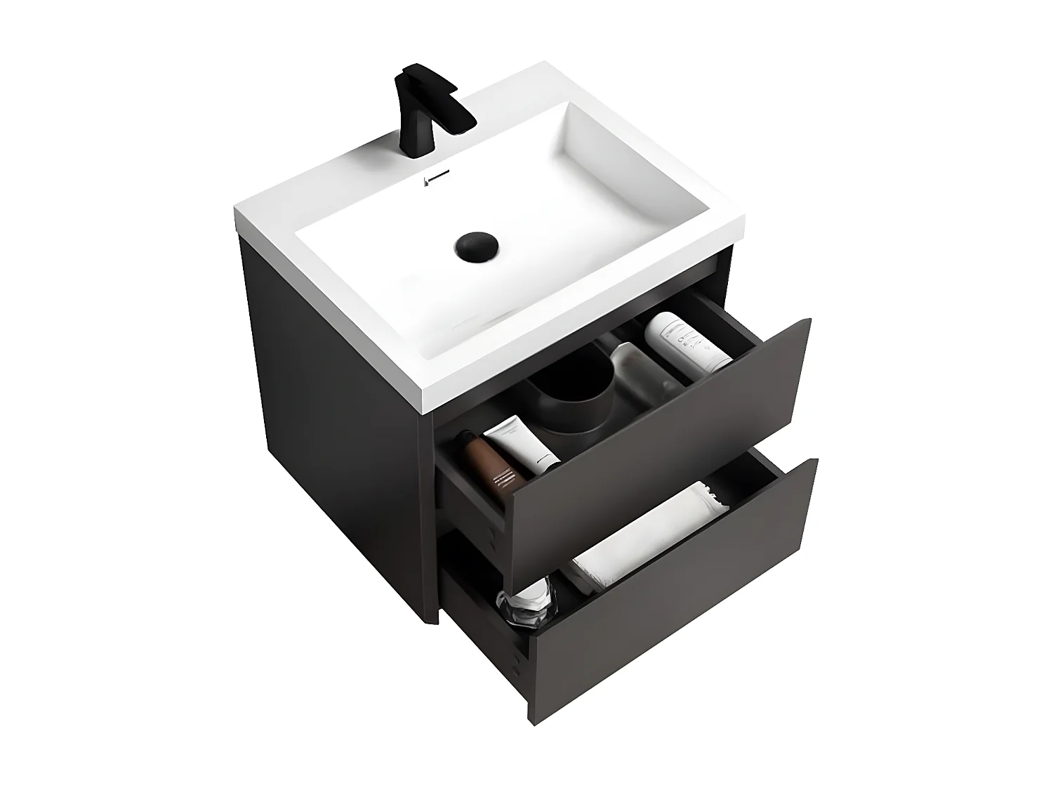 Ensemble de meubles de salle de bain 60 cm gris avec lavabo et armoire (sans robinet ni drain)