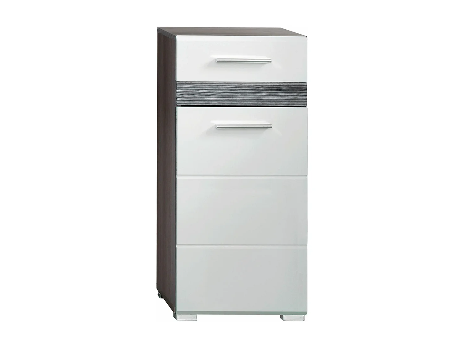 Oneth - Commode de salle de bains mélaminé argenté/blanc brillant L/H/P : 37 / 80 / 31 cm