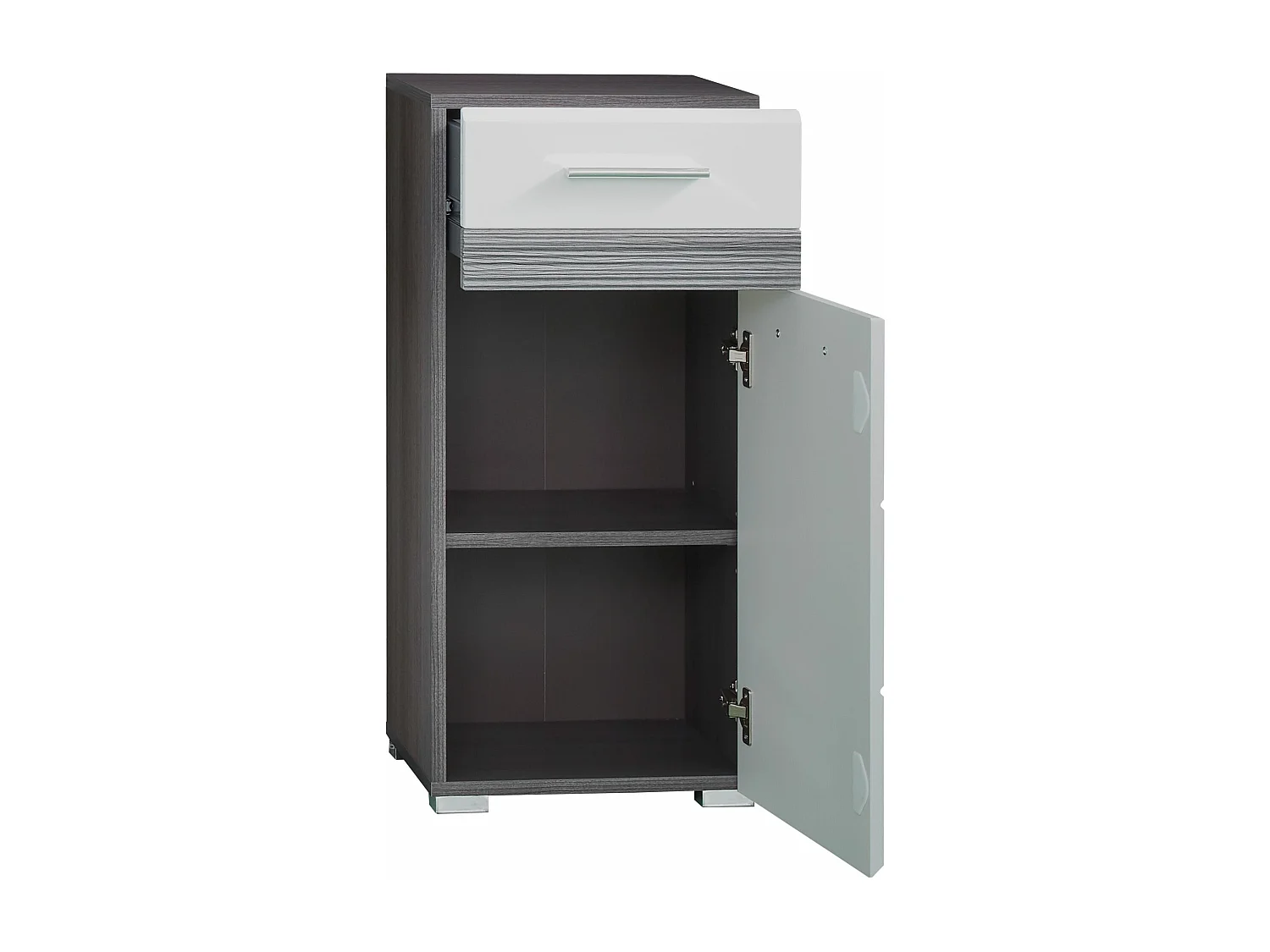 Oneth - Commode de salle de bains mélaminé argenté/blanc brillant L/H/P : 37 / 80 / 31 cm