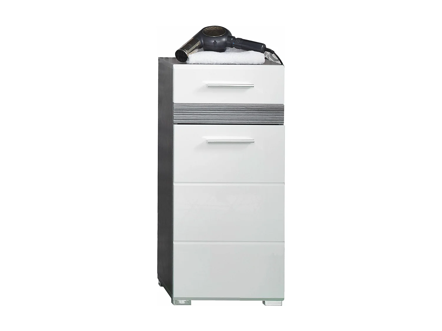 Oneth - Commode de salle de bains mélaminé argenté/blanc brillant L/H/P : 37 / 80 / 31 cm