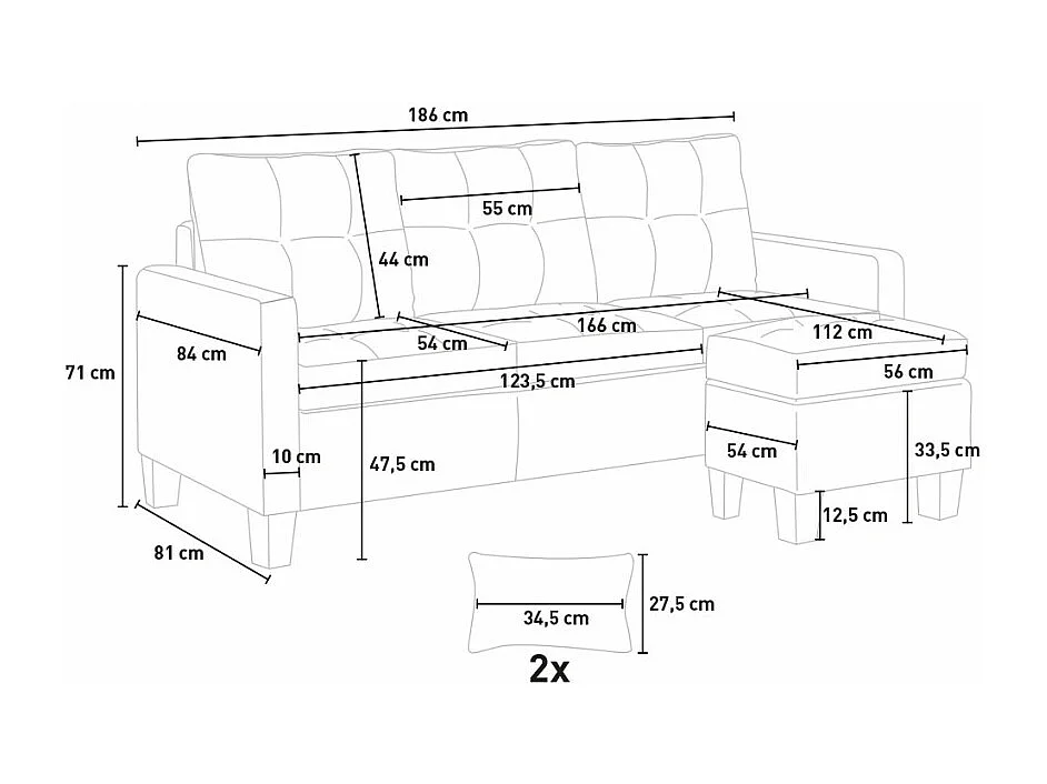 Divano 3 posti con chaise longue e cuscini confortevoli Leccio