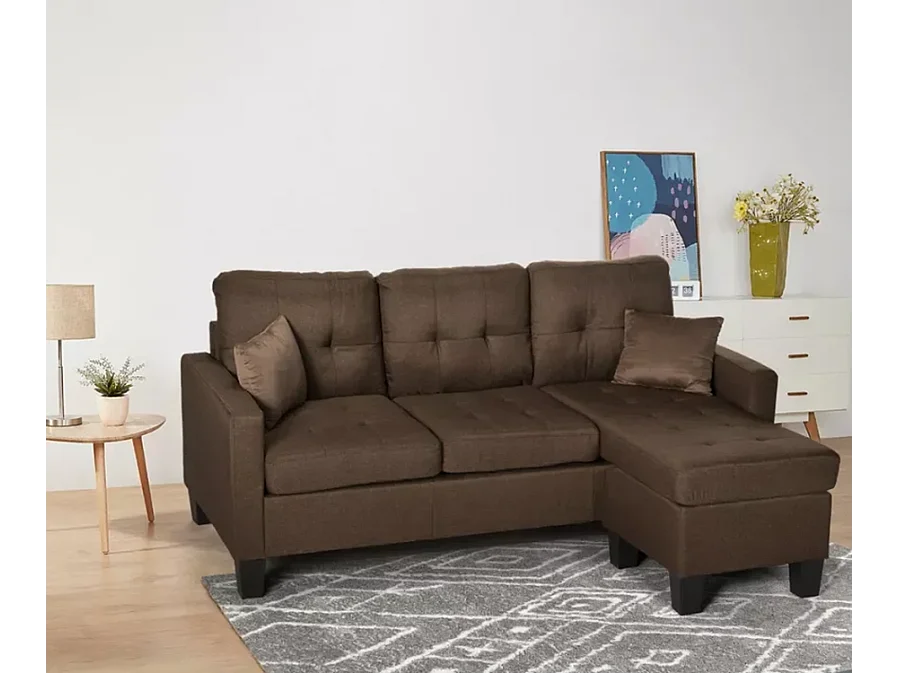 Modernes 3-Sitzer Ecksofa Pouf 2 Kissen Wohnzimmer Remissus - Braun