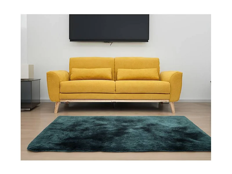 Canapé 3 places fixe design scandinave en velours et bois ANTOINE