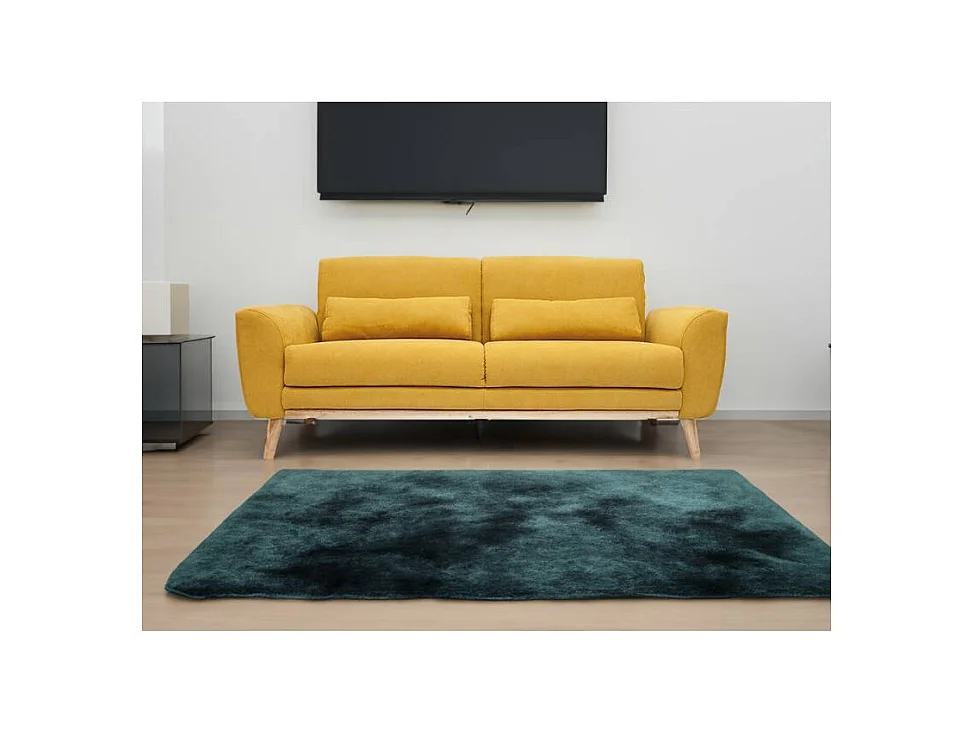 Canapé 3 places fixe design scandinave en velours et bois ANTOINE