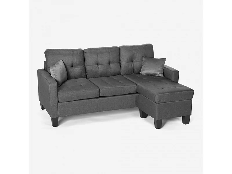 Modernes 3-Sitzer Ecksofa Pouf 2 Kissen Wohnzimmer Remissus - Grau